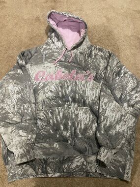 White & Gray Camo Pink Cabela’s Hoodie - Women’s Size S (baggy)